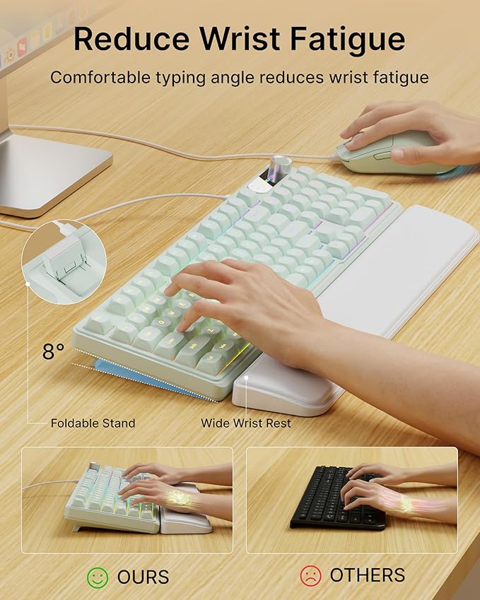 C98 Wired Keyboard and Mouse Combo Wired Computer Keyboards with Wrist Palm Double-Shot Keycaps Silent RGB Backlight Keyboard for Windows/MAC/PC (Green)