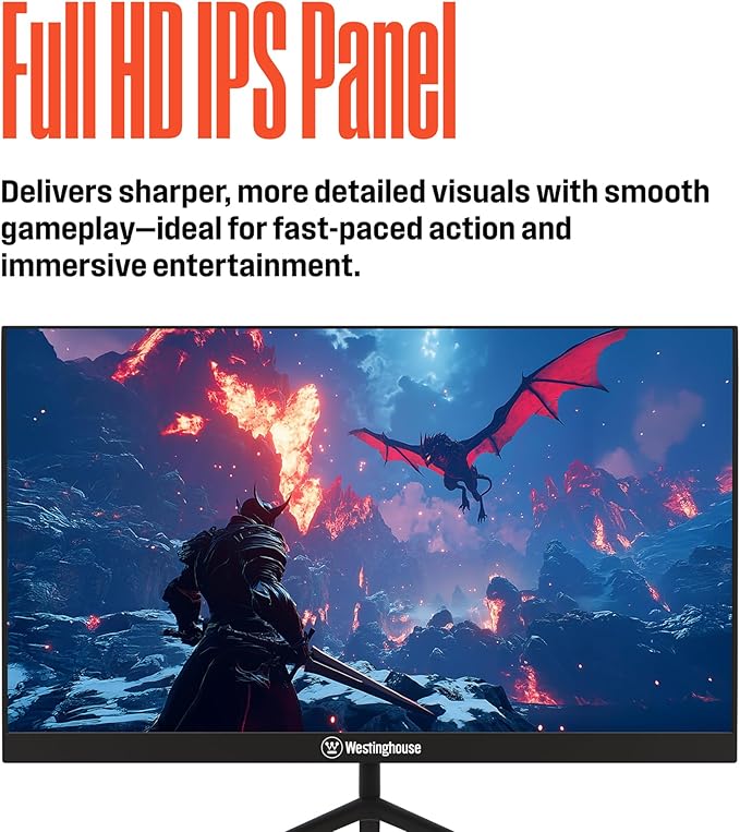 Westinghouse 24 Inch Flat Gaming Monitor 180Hz 1ms AMD FreeSync Support Low Motion Blur 1080p Full HD IPS Display for Office PC &amp Console Games Built in Speakers 1x DisplayPort 2X HDMI