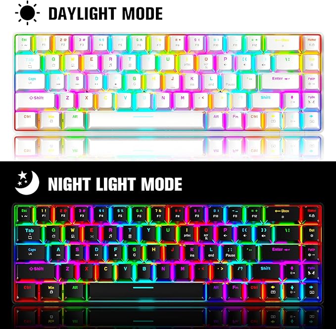 65% Wired Gaming Mechanical Keyboard and Mouse Combo Mini 68 Keys RGB Backlight Lightweight RGB Optical MouseMouse Pad Compatible with PS4XboxPCLaptopMAC (White/Blue Switch)