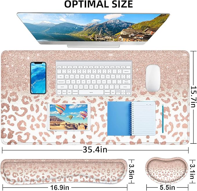 Lateefah Desk Mat Mouse Pad with Wrist Rest 4-in-1 Large Mouse Pads for Desk Ergonomic Mouse Pad and Keyboard Wrist Rest Gaming Keyboard Mat for Office Home
