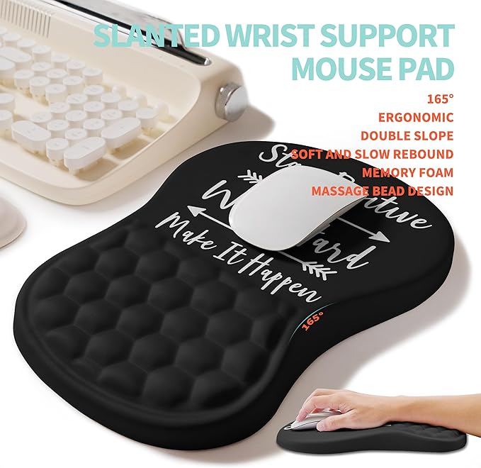 2-in-1 Ergonomic Set Wave Rise Keyboard Wrist Rest and Massage Bulge Slope Mouse Pad Wrist Support Cushion Memory Foam Integrated to Relieve Wrist Pain Stay Positive