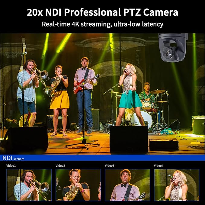 4K NDI PTZ Camera 20X HDMI USB LAN Outputs Video Conference Camera Webcam for Church Worship/Events Services/EducationWorks with ZoomSkypeOBS