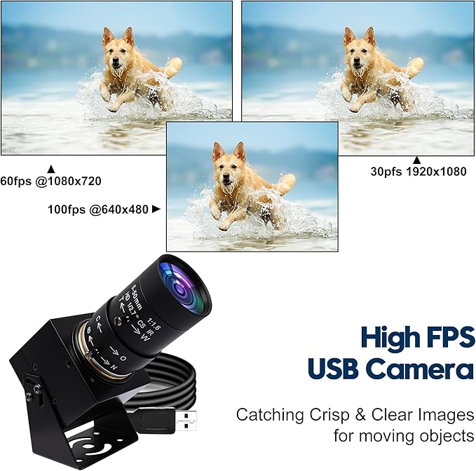 SVPRO 1080P USB Webcam with Telephoto 5-50mm Lens Full HD Computer Camera 100fps/60fps/30fps for Windows/Mac/Linux/Android