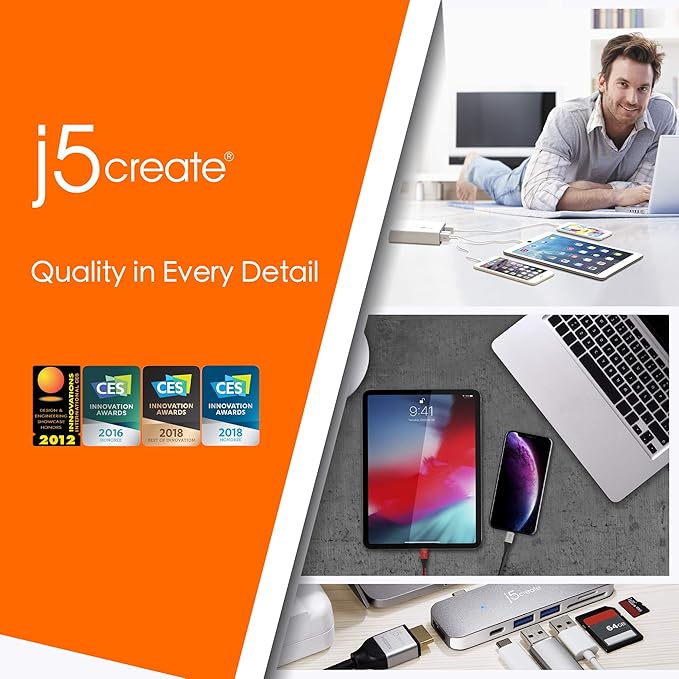 j5create USB Type-C to 7-Port USB 3.0 Data Hub with 3 ft Extended Cale [20W Power Adapter Included] for Mac MacBook Windows Laptop Surface XPS Chromebook PC (JCH377)