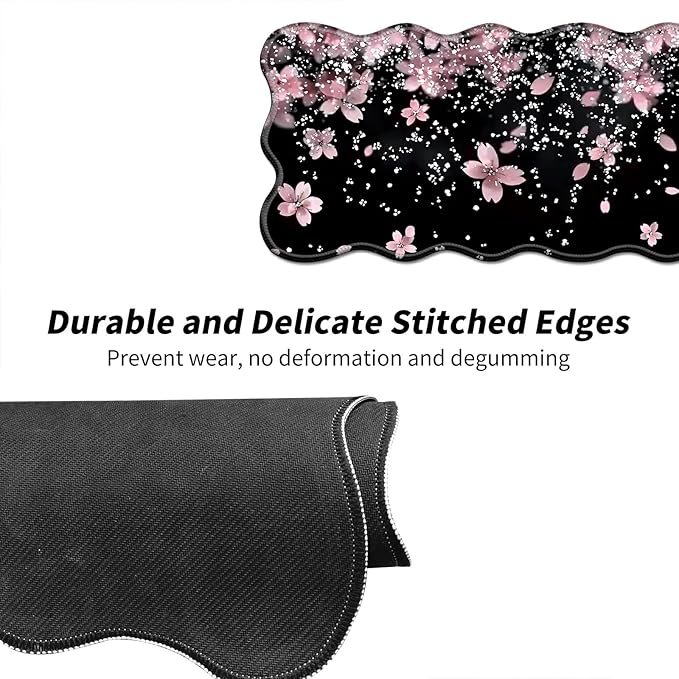 Cherry Blossoms Glittery Desk Mat Mouse Pad 31.5 x11.8 XL Extended Mousepad Huge Mouse Pads with Stitched Edges Desk Pad for Work Game Office Home