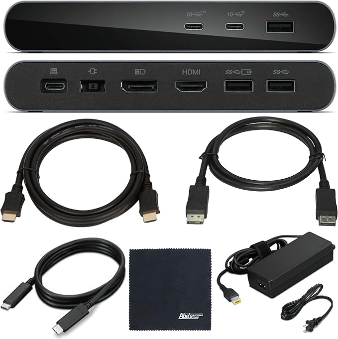 Lenovo Docking Station USB-C Universal Business Dock Dual Display: Includes USB-C Cable + Power Adapter + Zoomspeed Display Port Cable + Zoomspeed HDMI Cable + AOM Cleaning Cloth
