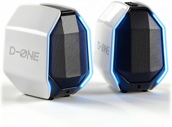 Computer Speakers for Desktop PC Gaming PC Speakers for Desktop – USB-C Bluetooth 5.3 3.5mm AUX AC Powered External Audio with Rich Stereo bass Laptop/Mac RGB Lights White 30W