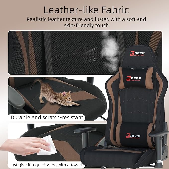 Gaming Chair High-Back Ergonomic Computer Chair Adult Lumbar Support Breathable Fabric Office Chair 3D Independent Armrests(1005-Brown)