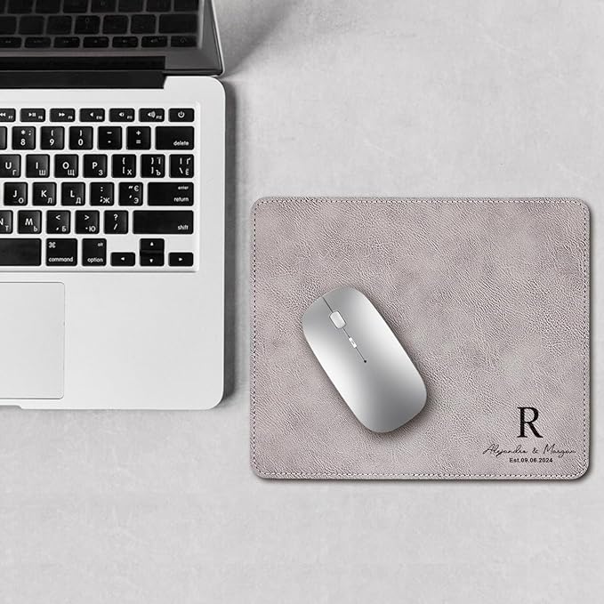 Personalized Leather Custom Mouse Pad with Wrist RestCustomized Mouse Pads for DeskPerfect Gift for Weddings Anniversaries Birthdaysand Special Occasions (B (Silver-Rectangle))