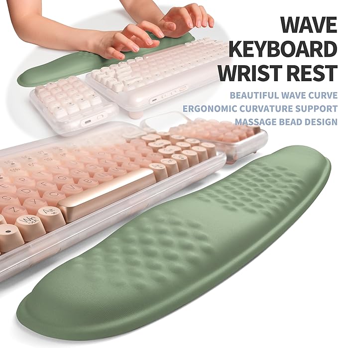 2-in-1 Ergonomic Set Wave Keyboard Wrist Rest and Massage Slope Mouse Pad Wrist Support Rebound Memory Foam for Relieve Carpal Tunnel Syndrome and Wrist Pain (Olive Green)