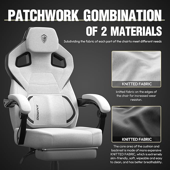 Dowinx Fabric Gaming Chair with Footrest Big and Tall Gaming Chair for Heavy People Wide Back Gamer Chair for Adult Computer Game Chair with Massage for 200lbs Grey