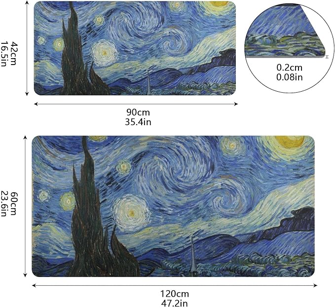 Mouse Pad Desk Mat Leather Desk Pad Large Gaming Desk Cover Protector Mat for Keyboard Computer Laptop Office Waterproof 47.2 x 23.6 Inch Van Gogh Starry Night