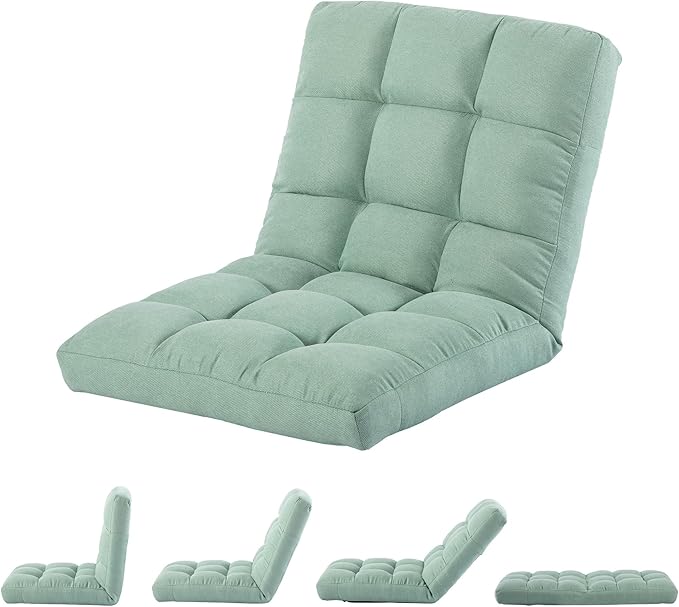 Folding Floor Chair with Back Support Adjust Lay Flat Recliner Oversized Lounge Wide Lazy Boy Gaming Ergonomic Single Sofa Seat for Living Room Bedroom(Green)