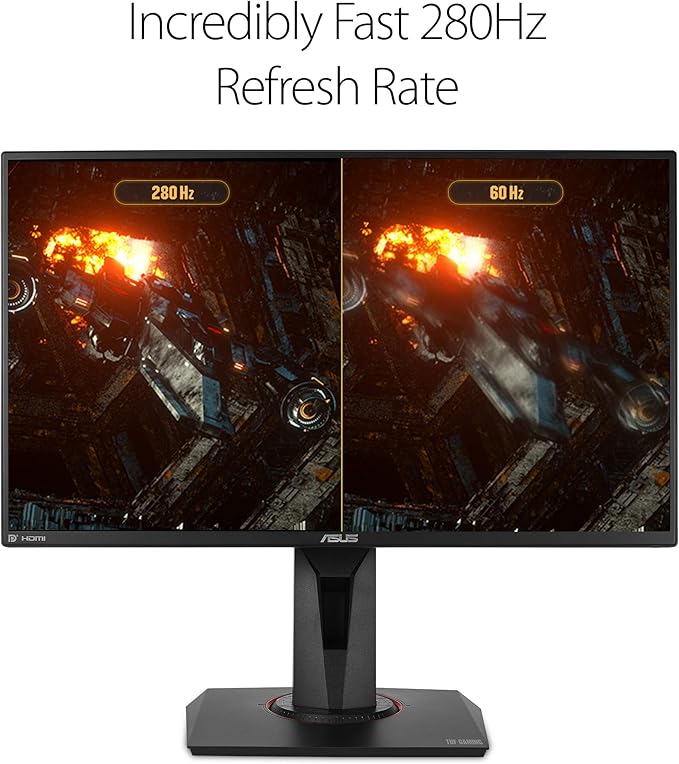 ASUS TUF Gaming VG259QM 24.5” Monitor 1080P Full HD (1920 x 1080) Fast IPS 280Hz G-SYNC Compatible Extreme Low Motion Blur Sync1ms DisplayHDR 400 Eye Care DisplayPort HDMI Black