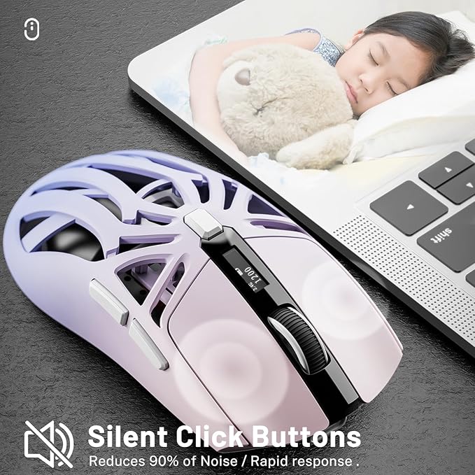 Wireless Gaming Mouse 10000 DPI Tri-Mode 2.4GHz/Bluetooth/Wired Mouse 6 Buttons Digital Display Silent Mice Rechargeable Customizable Macro and RGB Backlight for PC/Mac/Laptop (Purple)