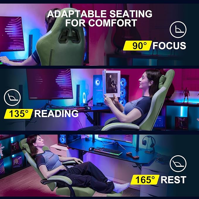 GTPLAYER Gaming Chair Computer Office Chair with Pocket Spring Cushion Linkage Armrests and Footrest High Back Ergonomic Computer Chair with Lumbar Support Task Chair with Footrest