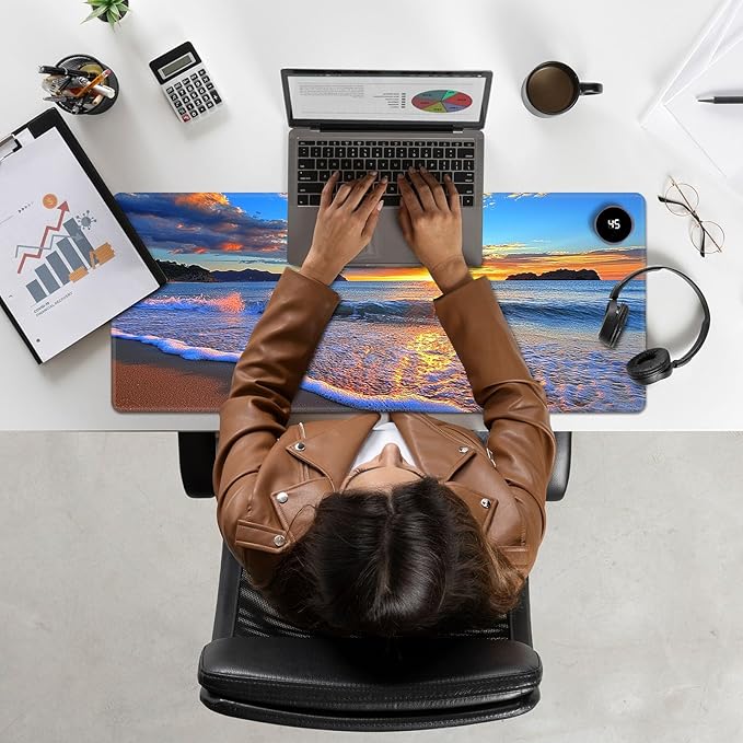 Heated Mouse Pad Hand Warmer Warm Desk Pad Mousepad Desk Mat with 3 Levels Heating and 3 Hours Auto Shut Down 31.5 x 13 inch PU Leather Warmer Keyboard Mat for Gaming Laptop Office Home Sandbeach
