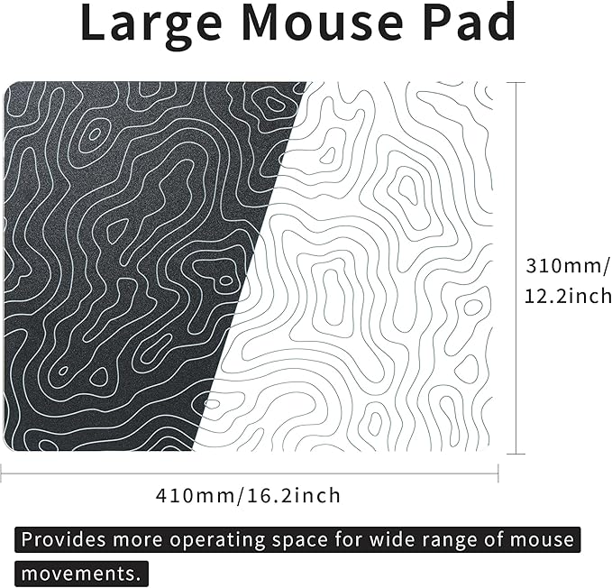 XVX Glass Mousepad for Gaming Topographic Hard Gaming Mouse pad Professional Large Mouse Mat 410mm*310mm Special Glass Surface with Improved Precision and Speed