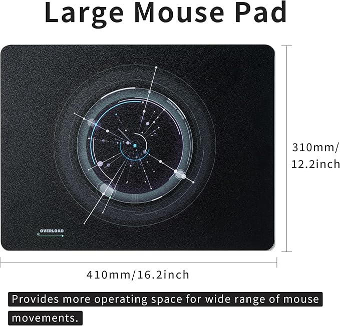 XVX Glass Mousepad Gaming Overload Black Tempered Glass Mouse Pads for GamingProfessional Large Mouse Mat 410mm*310mm Special Glass Surface with Improved Precision and Speed