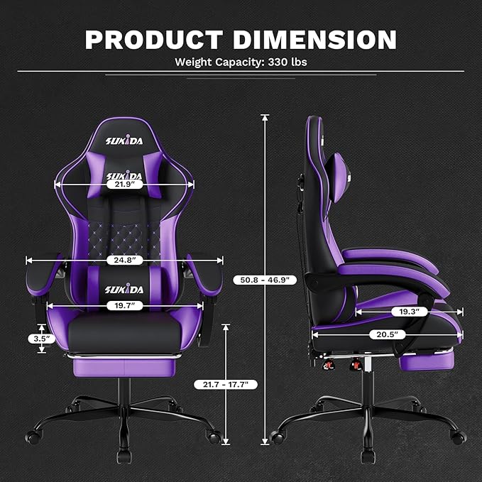 Ergonomic Video Gamer Chairs Gaming Computer Chair Gamer Chairs for Adults Massage Lumbar Support Swivel Height Adjustable Headrest Backrest
