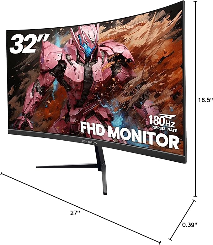 CRUA 32Inch Curved Gaming Monitor FHD(1920 * 1080P) VA Screen 165Hz/200Hz 1800R VA Screen 120% sRGB Computer Monitor that Support AMD Freesync HDMI DP Wall Mountable Installs-Black