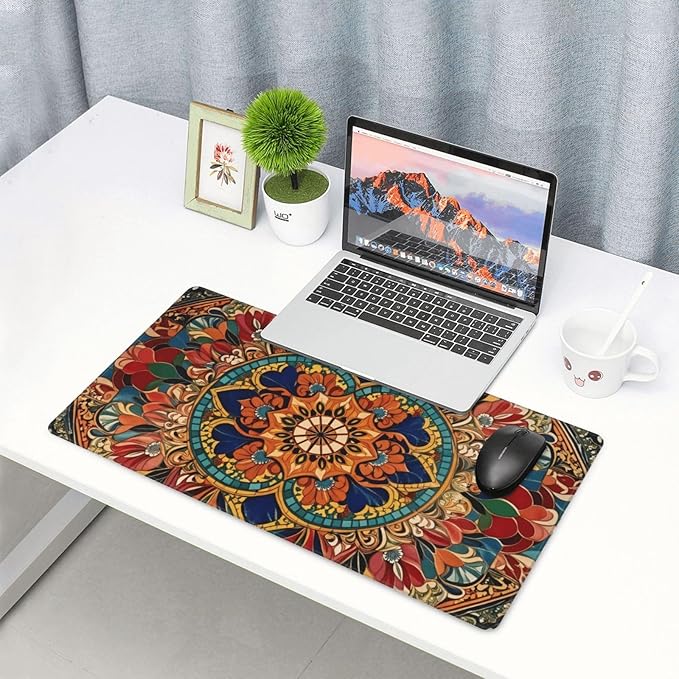 Mandala Flower Desk Cover MatExtended Large Mouse PadComputer Laptop Mat Desk Decor for Office Game Home 30x16 Inch