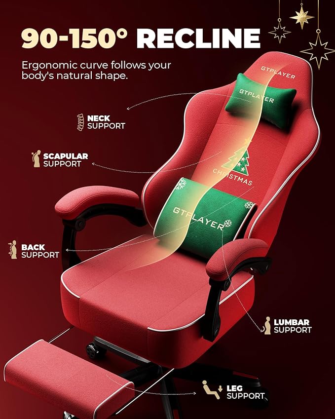 GTPLAYER Gaming Chair for Adults Ergonomic Video Game Chairs Footrest &amp Linkage Armrest Reclining High Back Silla Gamer with Wider Seat for Home Office Ace Pro Christmas(Velvet)