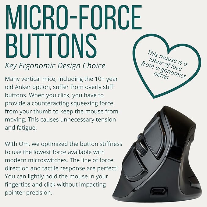 Ergodriven Om Vertical Ergonomic Mouse | Wireless: Bluetooth &amp 2.4G | Rechargeable Optical 4 DPI Levels 5 Custom Buttons | for PC Mac Laptop Computer | Silent Click | Copy/Paste Function
