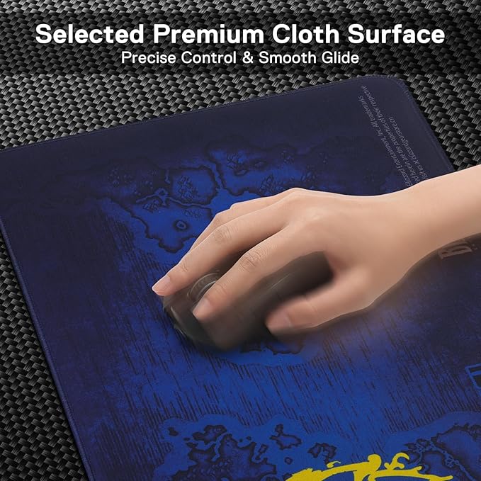Blizzard Gaming Mouse Pad XXL Desktop Keyboard Mat Wow Themed Symbol Cloth Cover with Stitched Edge Smooth Tracking &amp Stability Never-Slip Rubber 31.5x11.8x1.2 in (Blue)