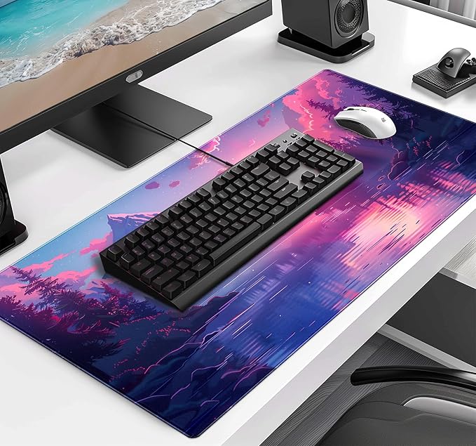 Sunset Mountain Scenic XXL Extended Mouse Pad Fuji Mountain Large Laptop Pad Waterproof Non Slip Game Office Sewn Table Pad 35.4 x 15.7 x 0.12 Inches