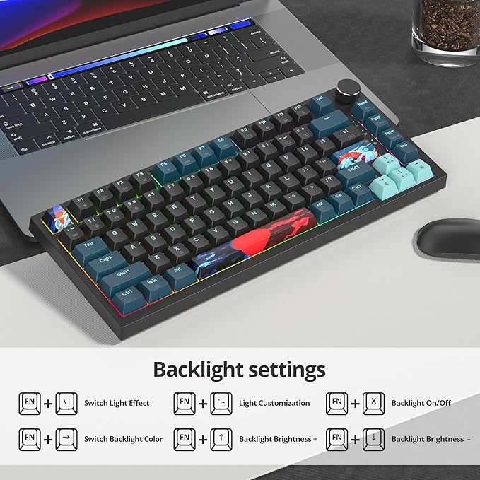 75% Mechanical Gaming Keyboard Hot Swappable RGB Backlit Custom With Knob Gasket Mount USB Wired 82 Keys Black Blue Linear Red Switch (82 Black Blue)