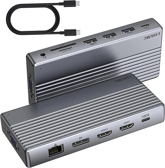 Laptop USB c Docking Station 4 Monitorslsikmc 13-in-1 usbc Hub with Dual HDMI 4kDP 4k VGA 100W PD Gigabit Ethernet3*USB 3.0/USB-cSD/TF Card Reader3.5Audio Computer Dock for Dell/HP/Lenovo