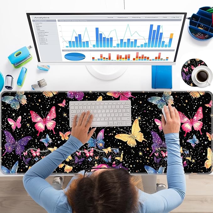 Keyboard Wrist Rest+Mouse Wrist Pad+Desk Pad SetMemory Foam Ergonomic Easy Typing Pain Relief for Computer Laptop Office Home - Butterfly