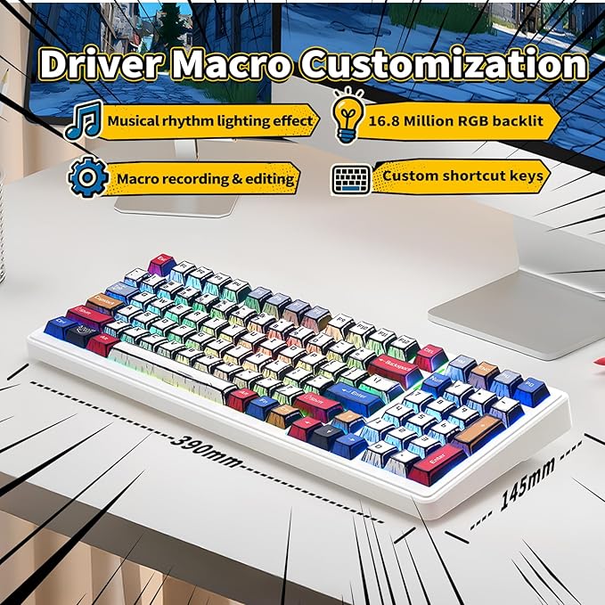 Aula F99 Mechanical Gaming Keyboard Wireless Creamy Keyboard Hot Swappable Custom Bluetooth Computer Keyboards Tri-Mode BT5.0/2.4GHz/USB-C Pre-lubed Linear Switches RGB Backlit Gasket Structure
