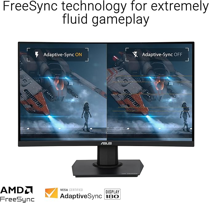 ASUS TUF Gaming 24” (23.6 inch viewable) Curved Monitor (VG24VQER) – FHD 180Hz 1ms DCI-P3 90% Extreme Low Motion Blur Sync FreeSync Shadow Boost Eye Care DisplayWidget Center 3yr Warranty