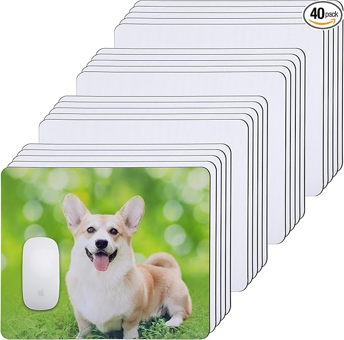 40 Pcs White Mouse Pad for Heat Transfer White Mouse Pads for Transfer Heat Press Printing Crafts DIY Rectangular Mousepad Mouse Pads with Non Slip Rubber Base(22x18x0.3cm)