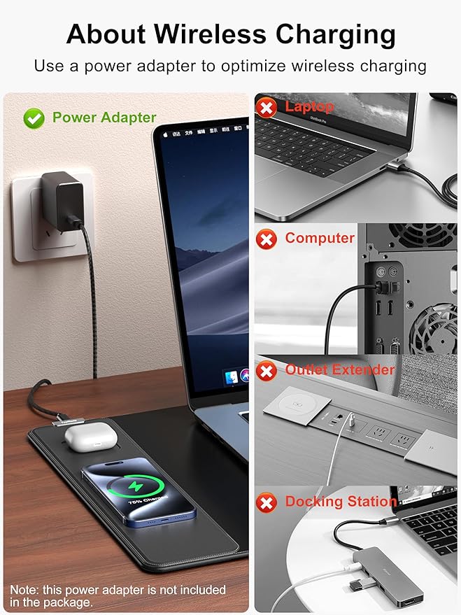 TopMade Mouse Pad with 15W Fast Wireless Charging 31.5x15.75 XXL Large Gaming Waterproof Desk Pad with Ultra-Smooth Surface Non-Slip Base Computer Desk Mat for MacBook PC Laptop Black