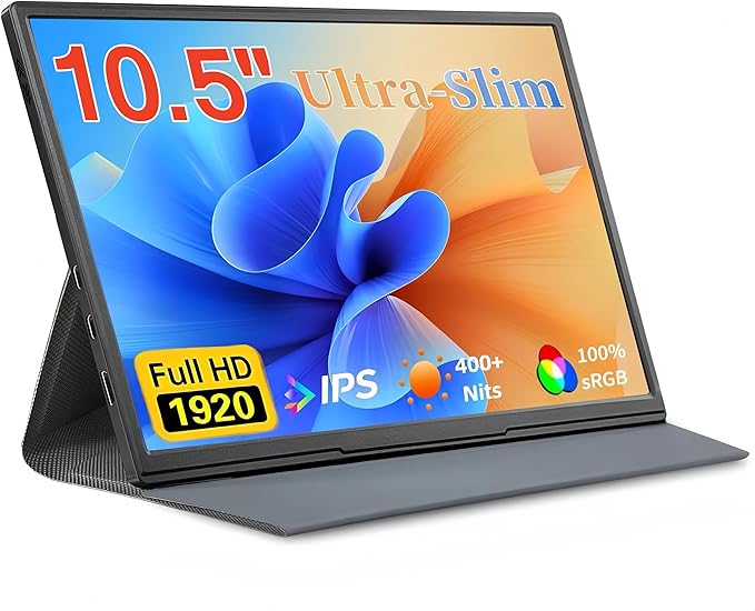 10.5inch Portable Monitor 1920x1280P FHD IPS Screen USB-C Laptop Second External for LaptopPCMac PhonePSSwichIPS Ultra-Thin Zero Frame Gaming Monitor/Premium Smart Cover