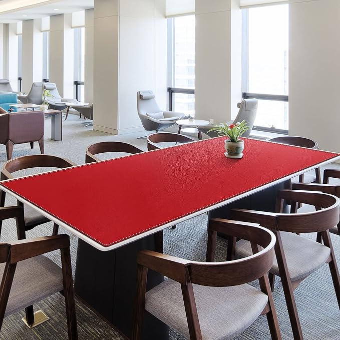 ZORESYN Oversized Desk Mat 78.7 x 35.4 inch (Red) - Premium PU Leather Conference Table Protector Non-Slip Waterproof Desk Pad for Office/Home/Dining Mouse Pad &amp Writing Surface