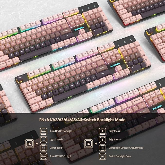 Wired Full Size Pink Mechanical Keyboard 104 Keys Creamy Keyboard with Number Pad RGB Gaming Keyboards Linear Red Switch NKRO for Windows Laptop PC Gamer(104 Black Pink)