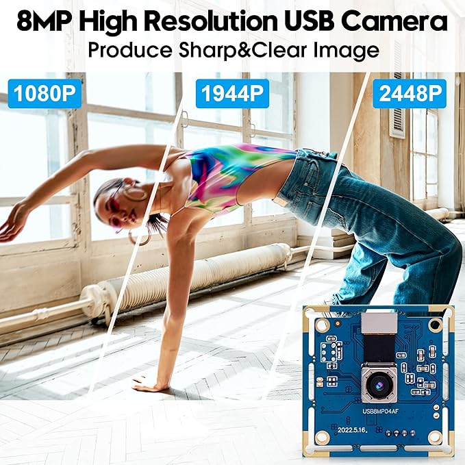 ELP 8MP USB Camera - Autofocus 4K PC &amp Raspberry Pi Mini UVC USB2.0 Webcam Board IMX179 Industrial Lightburn Camera for Laptop