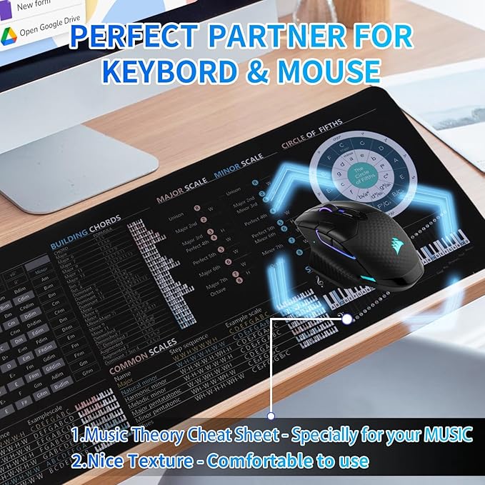 Music Theory Cheat Sheet Mousepad Piano Shortcuts for BeginnersMusic Theory Large Size Desk Mat Musical Cheat Sheet Mouse Pad Chords MusicalScale Circle of Fifths Studio Sight Reading Chart