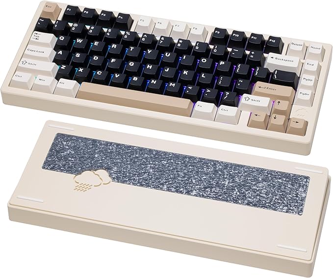KEEBMONKEY WOBKEY Rainy 75 CNC Aluminum HMX/JWK/Cocoa Switches Triple-Mode Connectivity Mechanical Keyboard with Superior Acoustics RGB/FR4/Silver SUS304/7000mAh/Cocoa Switch (Pro - White)
