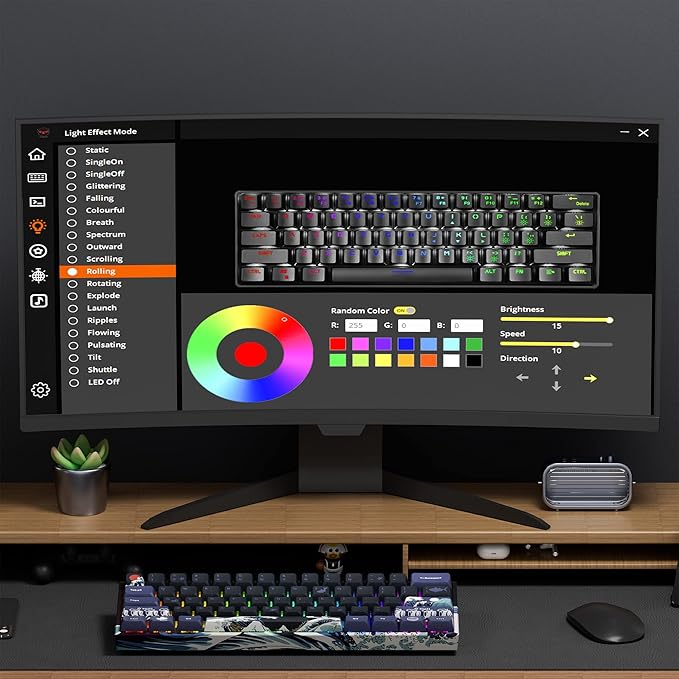 XVX 60% Gaming Keyboard RGB 3-Modes Wireless Mechanical Keyboard Mini 60 Percent Gamer Keyboard with Hot-Swappable Pre-lubed Linear Switch for Windows &amp Mac (Great Wave Off Kanagawa) M61 Pro