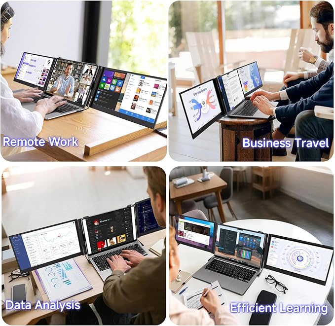 Triple Laptop Screen Extender 2.2lb 14 FHD Ultra-Light Multiple Laptop Monitor Extender Ultra-Thin Portable Monitors Attachable for 13.3-17 Laptops Triple Screen Extender for Windows/Mac/Chrome