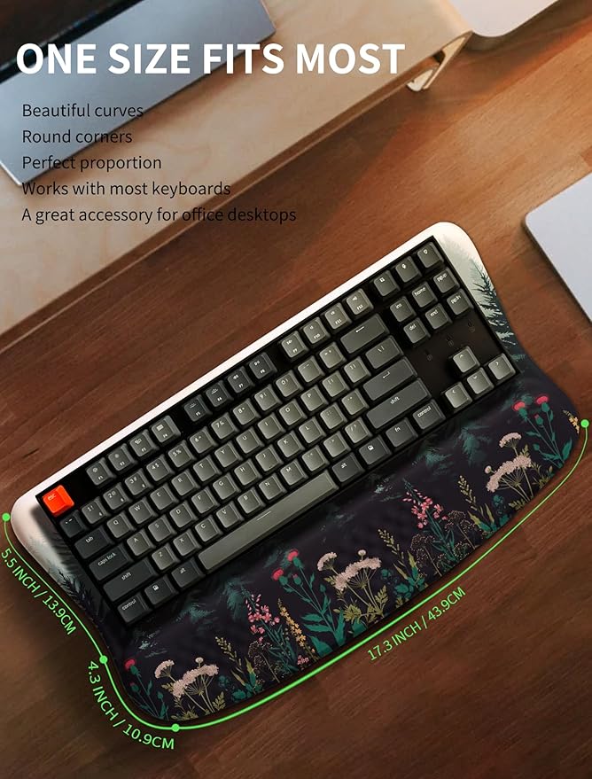 Ergonomic Wave Wrist Rest with Keyboard Stand Cushioned Palm Rest Comfortable Integrated Memory Foam for Natural Typing and Relieve Wrist Pain Flower Sea Forest