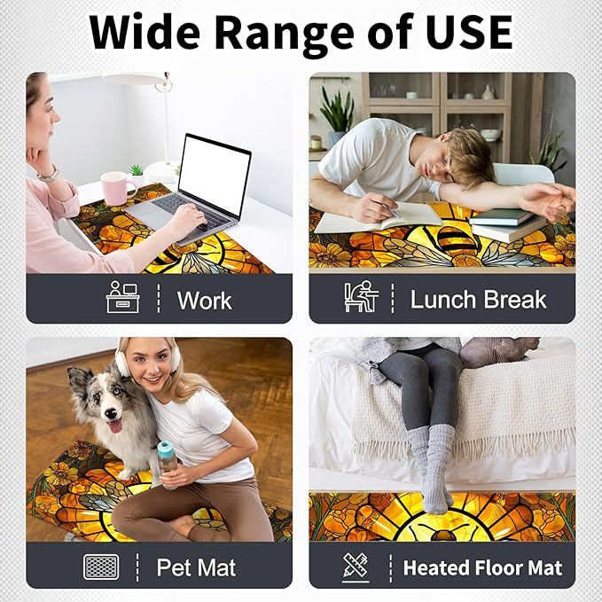 Warm Desk PadHeated Desk Pad Mouse Mat Gamingwith 3 Heating Levels &amp 3 Hours Auto Shut-OffLeather 31.5 x 13 Foot Warmer Keyboard Office MatCute Bee Floral