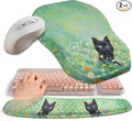 2-in-1 Ergonomic Set Wave Keyboard Wrist Rest and Massage Slope Mouse Pad Wrist Support Rebound Memory Foam for Relieve Carpal Tunnel Syndrome and Wrist Pain (Oil Painting Cats)