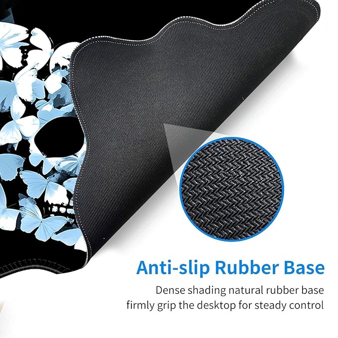 Desk Mat Mouse Pad with Wrist Rest 4-in-1 Large Mouse Pads for Desk Ergonomic Mouse Pad and Keyboard Wrist Rest Gaming Keyboard Mat for OfficeButterfly Skull