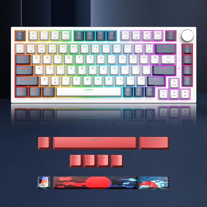 Owpkeenthy Wired 75% Mechanical Gaming Keyboard 82 Key Gasket Mechanical Keyboard with Volume Knob Hot Swappable Linear Red Switch RGB Backlit for PC Laptop (White Earth)